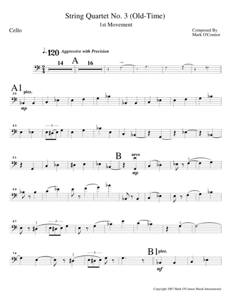 String Quartet No. 3 "Old-Time" (cello part - two vlns, vla, cel) by Mark O'Connor String Quartet - Digital Sheet Music