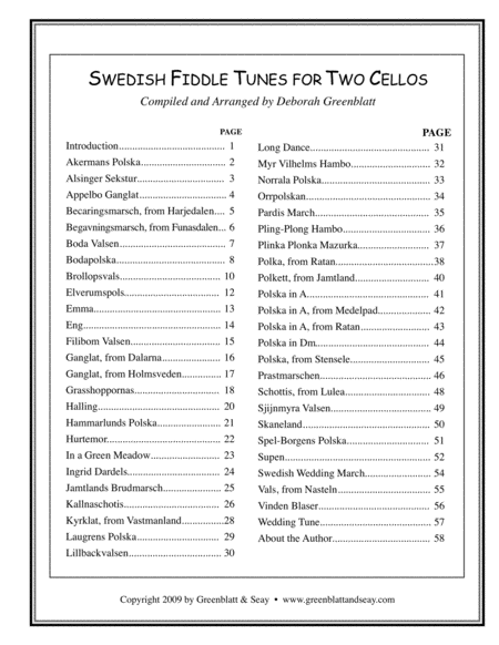 Swedish Fiddle Tunes for Two Cellos