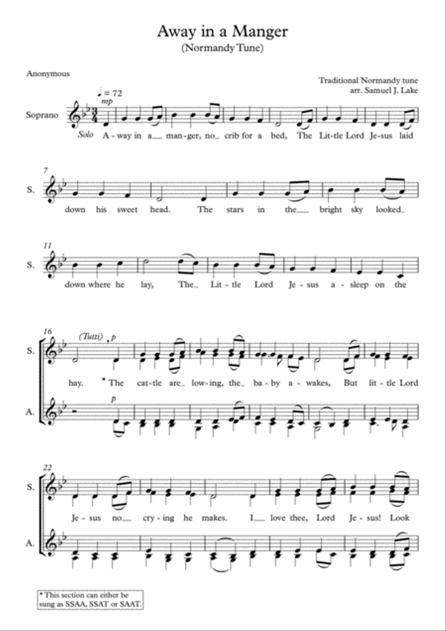 Away in a Manger - Normandy Tune 4-Part scores gallery preview page 1