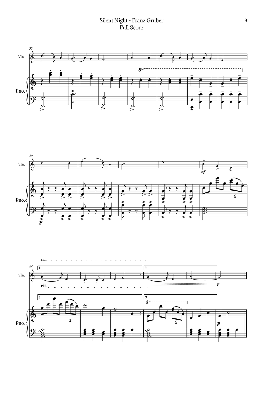 Silent Night for Violin and Piano Chamber Music scores gallery preview page 3