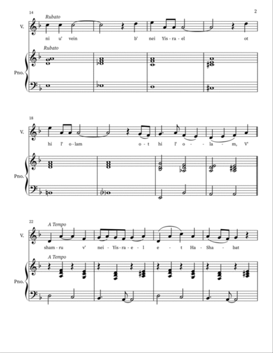 V'shamru (And They Shall Keep The Sabbath) Voice scores gallery preview page 2