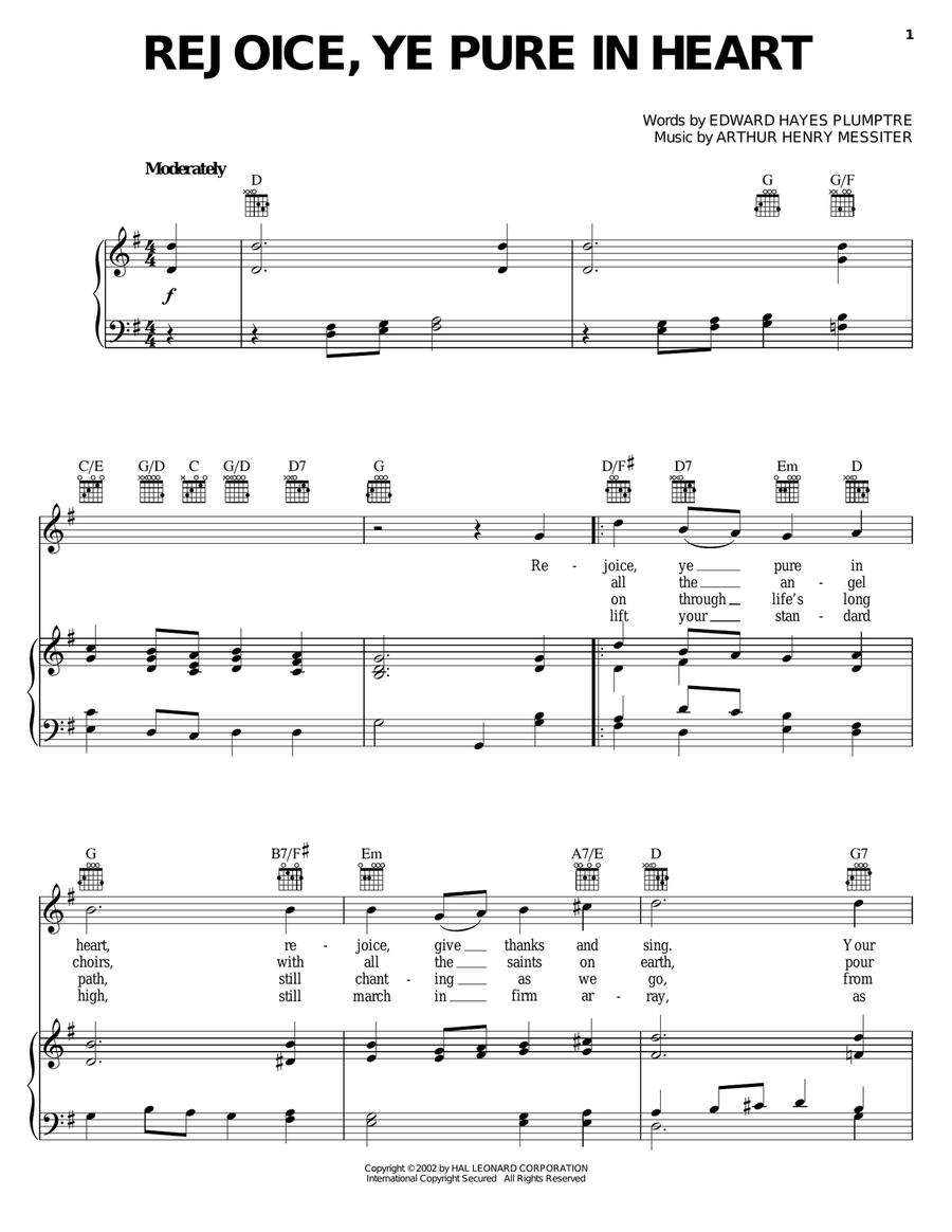 Rejoice Ye Pure In Heart Rejoice Ye Pure In Heart Piano, Vocal, Guitar scores gallery preview page 1