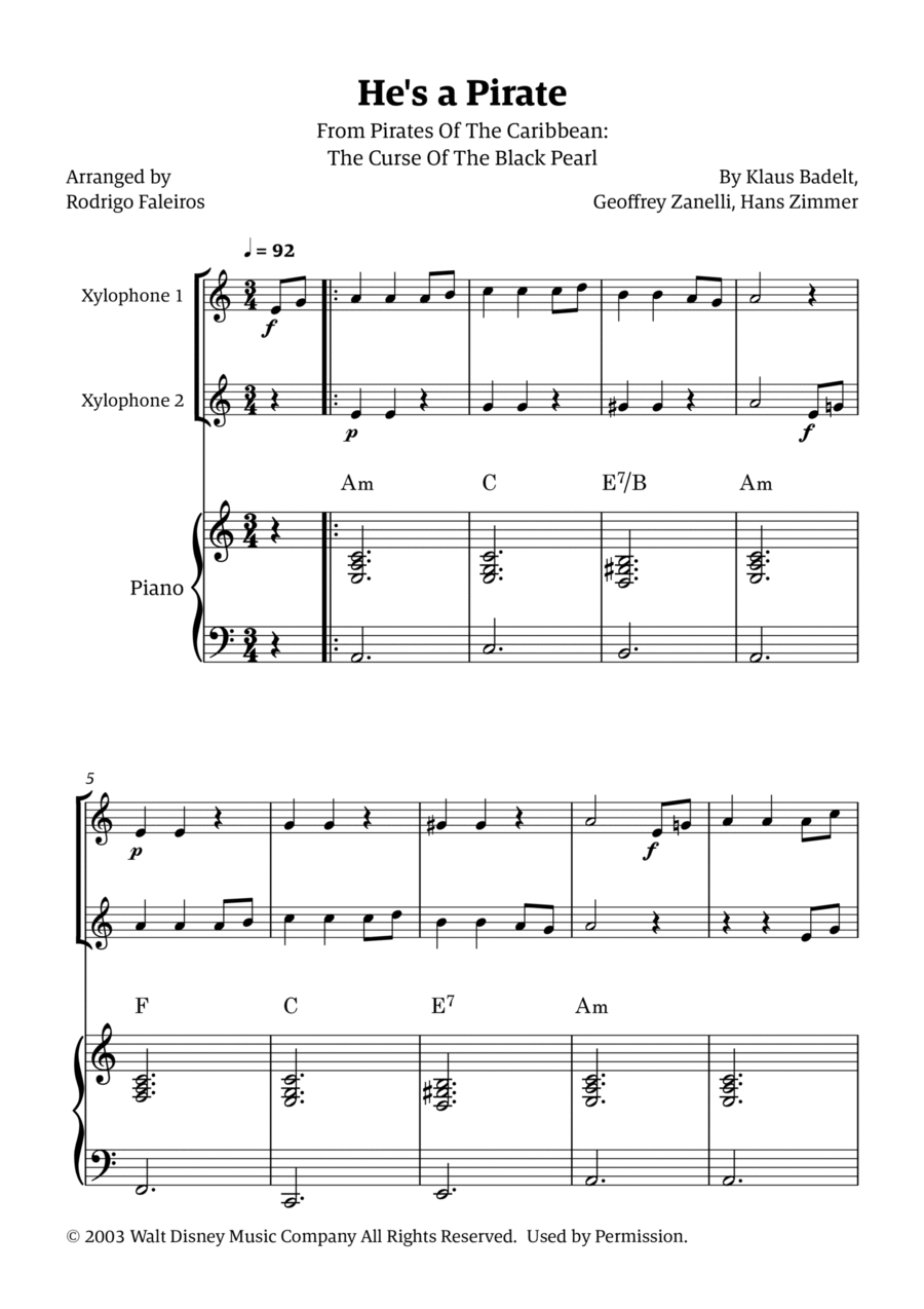 He's A Pirate Percussion scores gallery preview page 1