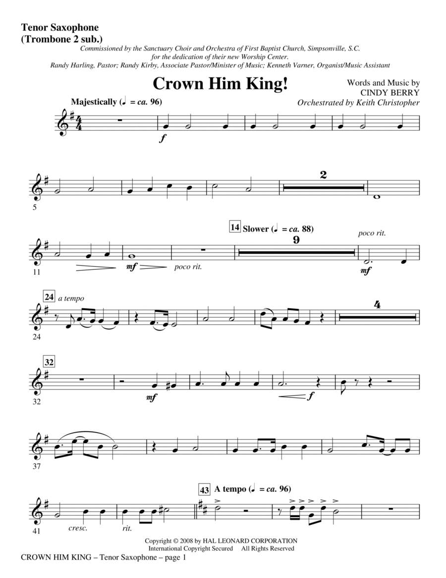 Crown Him King! - Tenor Sax (Trombone 2 sub)