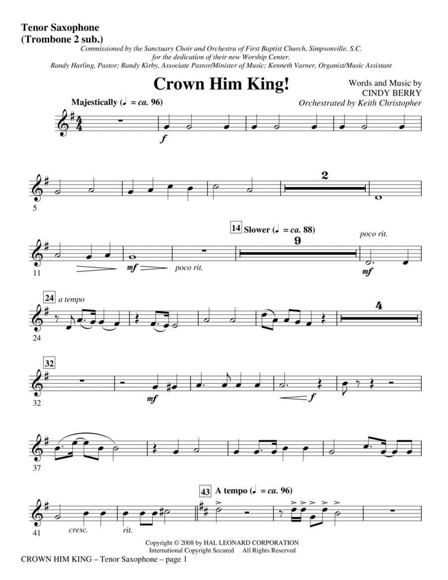 Crown Him King! - Tenor Sax (Trombone 2 sub) Choir scores gallery preview page 1