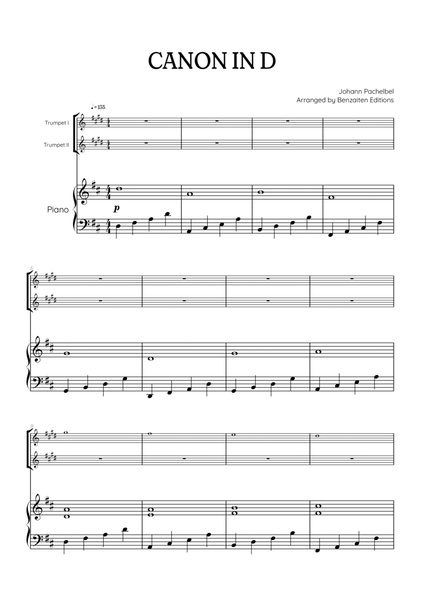 Pachelbel Canon in D • trumpet in Bb duet sheet music w/ piano accompaniment image number null