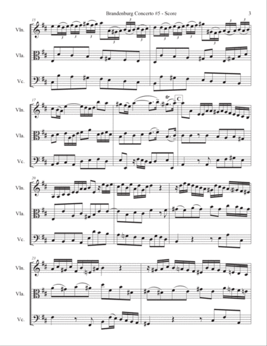 Brandenburg Concerto #5, 1st. Mvt. for String Trio String Trio scores gallery preview page 3