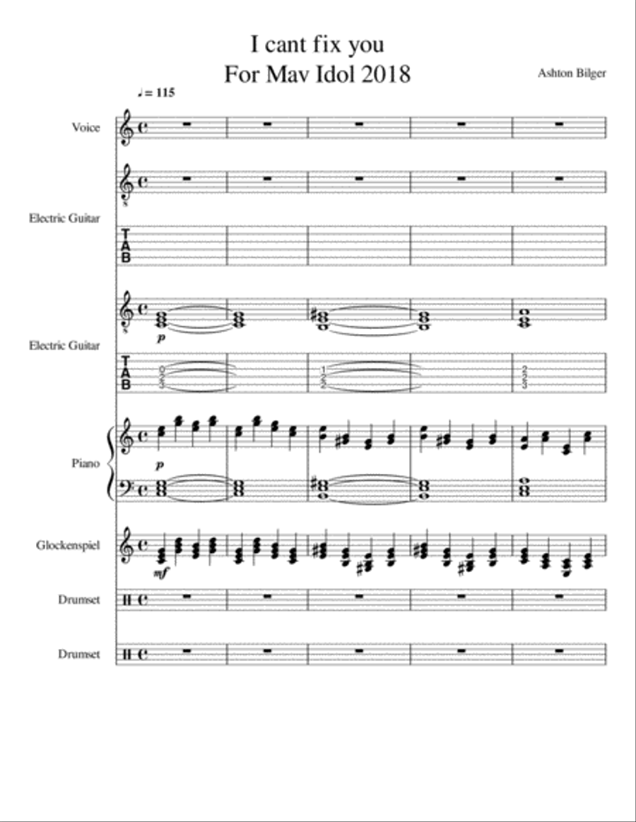I cant fix you by the Living Tombstone Arr. Ashton Bilger Small Ensemble scores gallery preview page 1