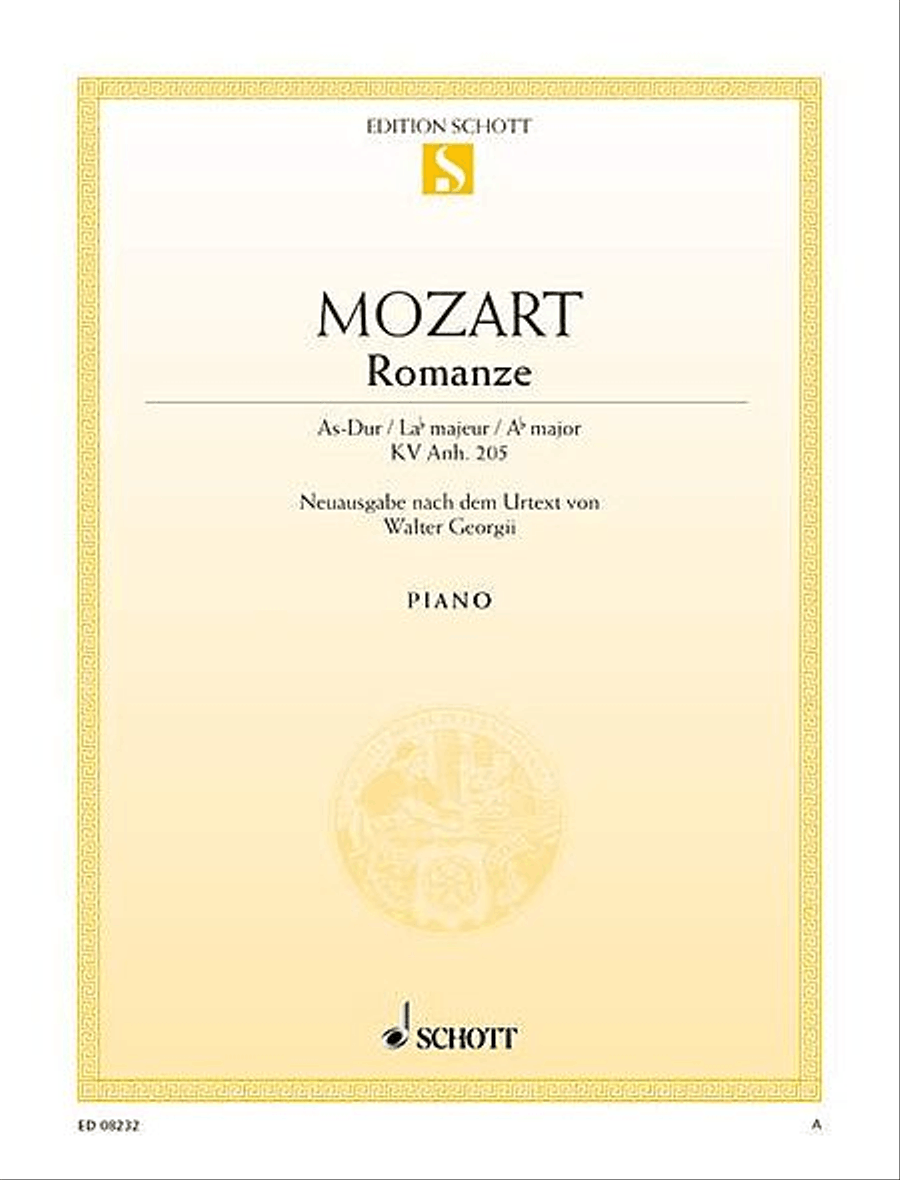 Romance in A-flat Major, KV Anh. 205 Piano Solo scores gallery preview page 1