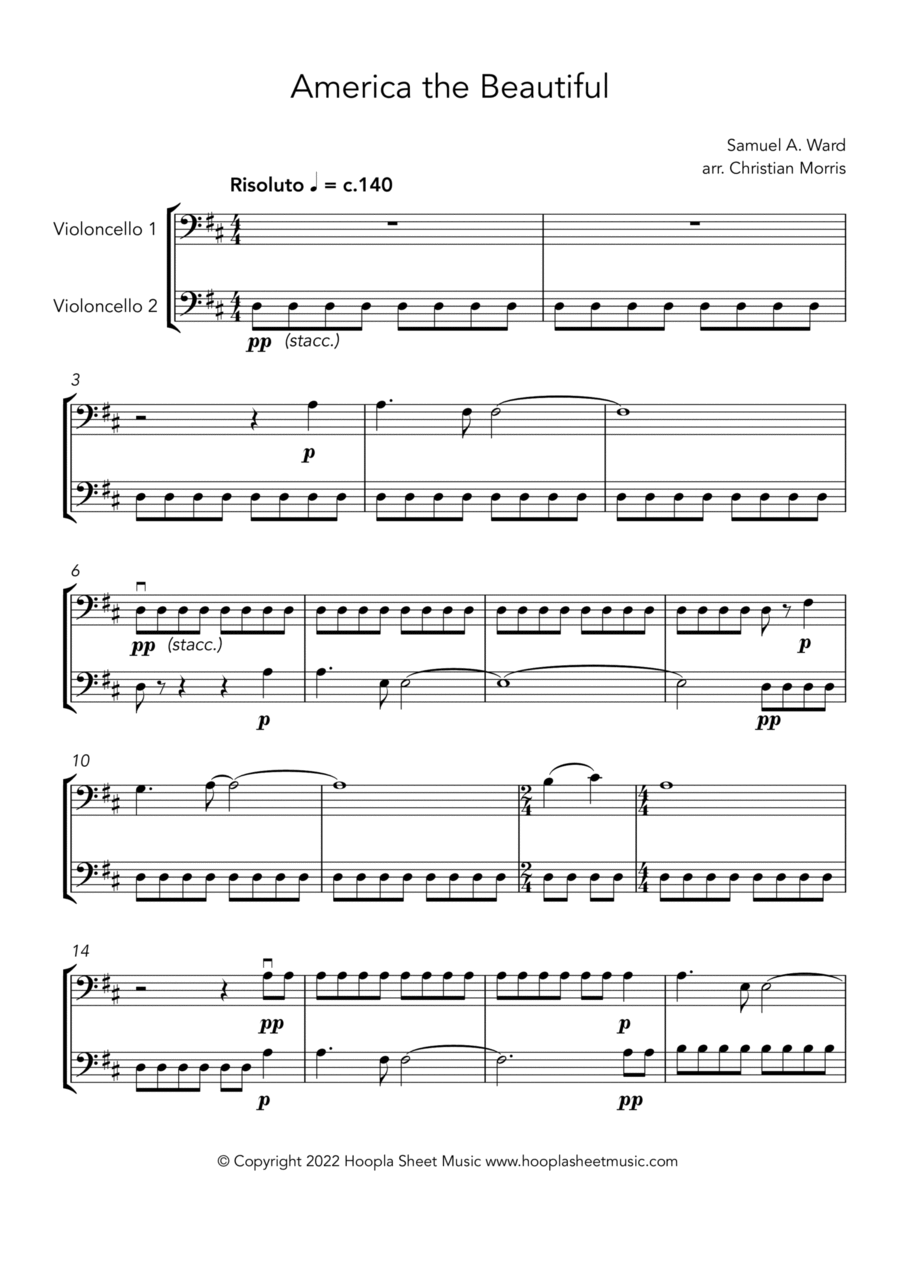 America the Beautiful (Fantasy) String Duet scores gallery preview page 1