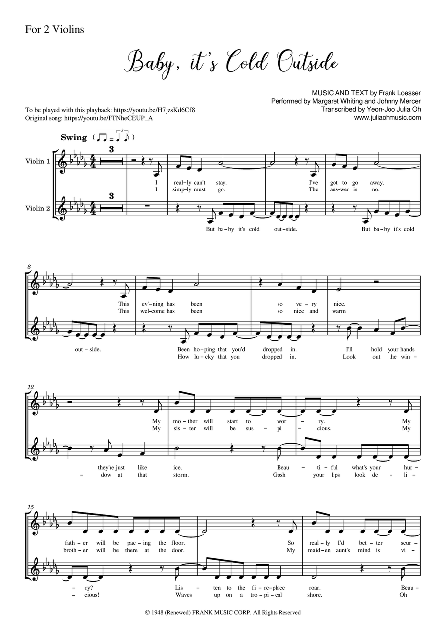 Baby, It's Cold Outside Baby, It's Cold Outside String Duet scores gallery preview page 1