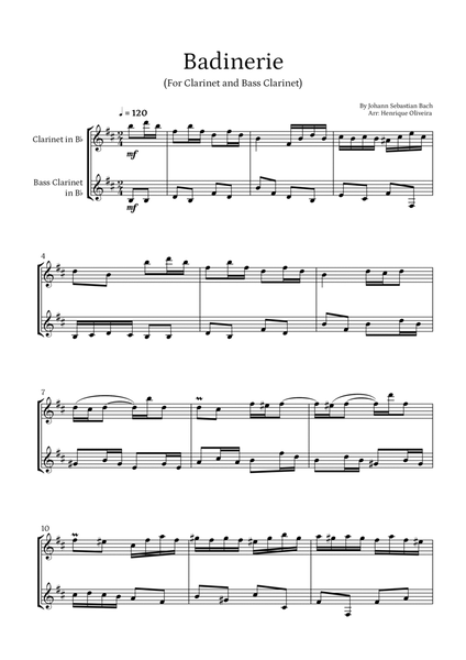 Badinerie by J. S. Bach (For Clarinet and Bass Clarinet) image number null