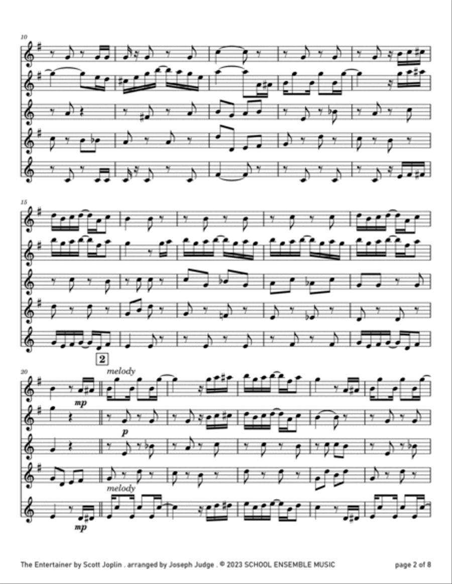 The Entertainer by Scott Joplin for Saxophone Quartet in Schools Saxophone Quartet scores gallery preview page 2