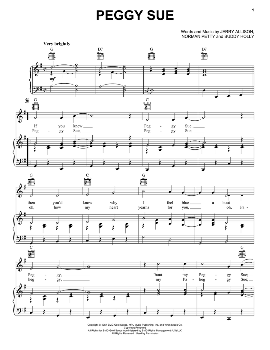 Peggy Sue Peggy Sue Piano, Vocal, Guitar scores gallery preview page 1