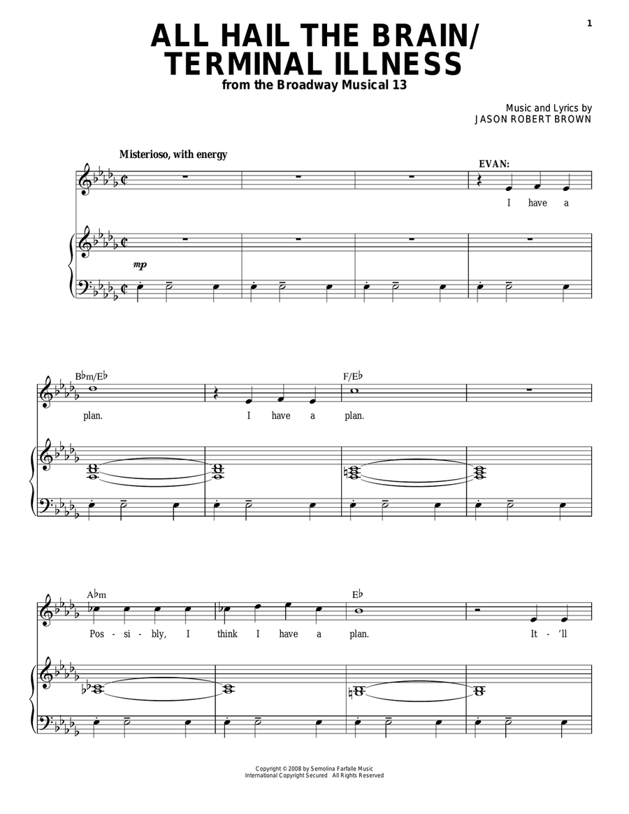 All Hail The Brain / Terminal Illness (from 13: The Musical) Piano, Vocal scores gallery preview page 1