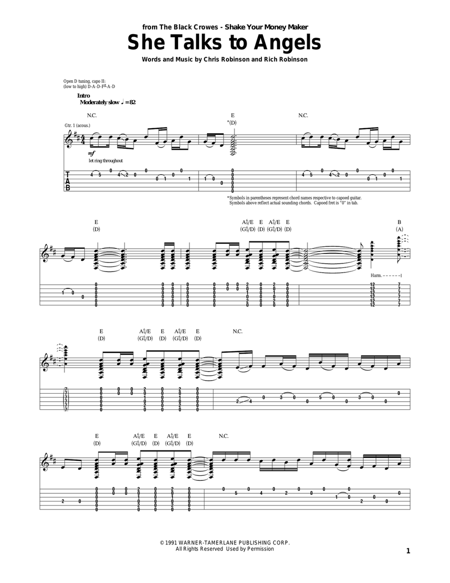She Talks To Angels Acoustic Guitar scores gallery preview page 1
