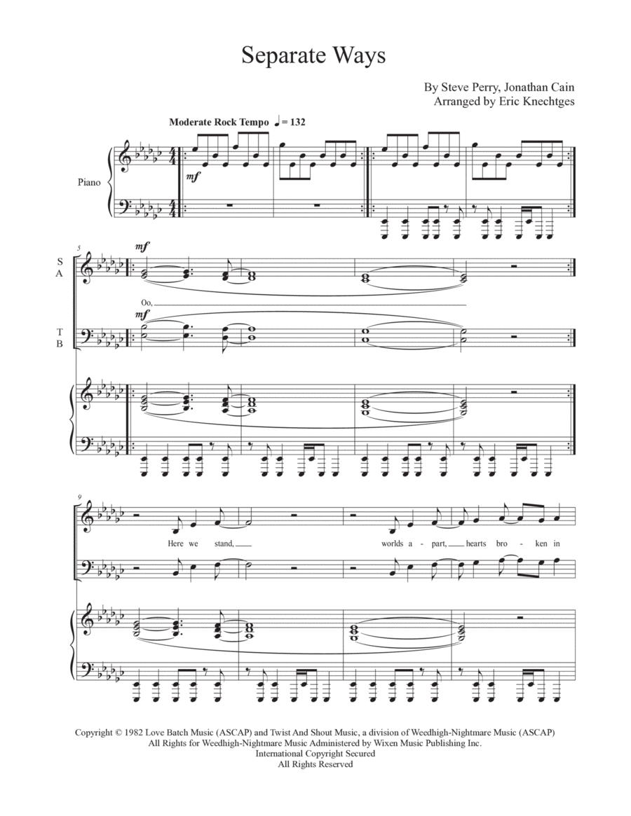 Separate Ways (worlds Apart) 4-Part scores gallery preview page 1