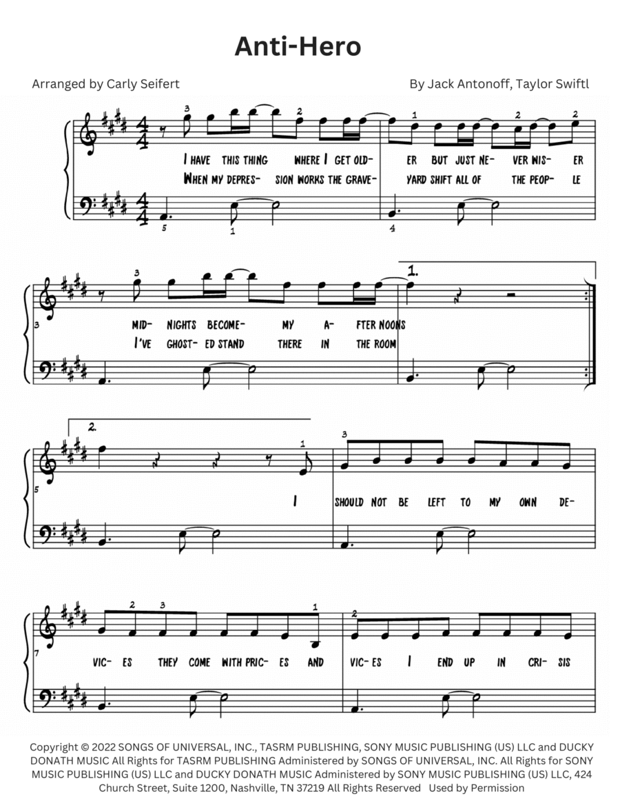 Anti-Hero Piano Solo scores gallery preview page 1