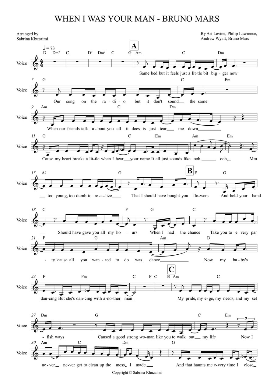 When I Was Your Man Piano scores gallery preview page 1