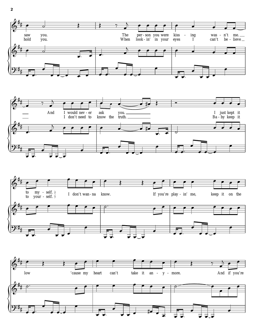 I Don't Wanna Know Piano, Vocal, Guitar scores gallery preview page 2