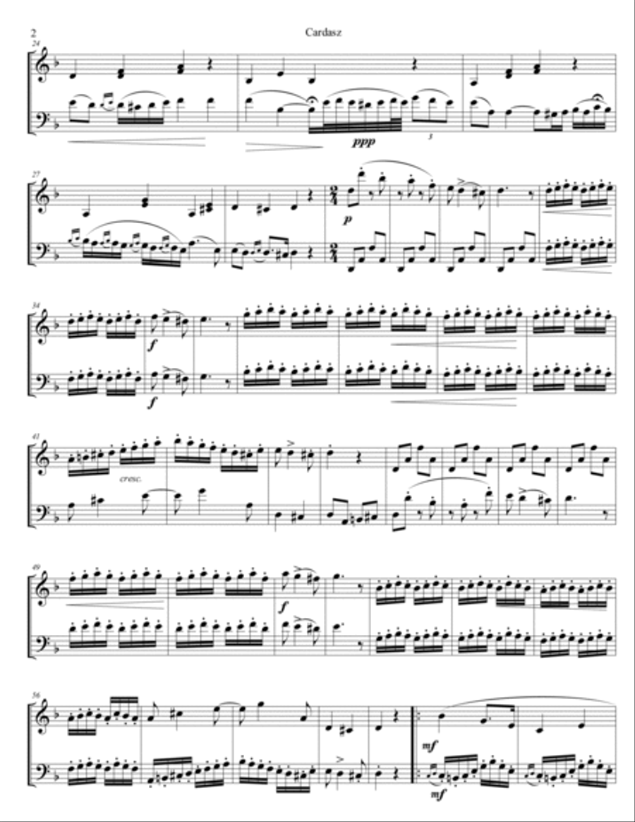 Vittorio Monti Czardas arr. for violin and cello score and parts