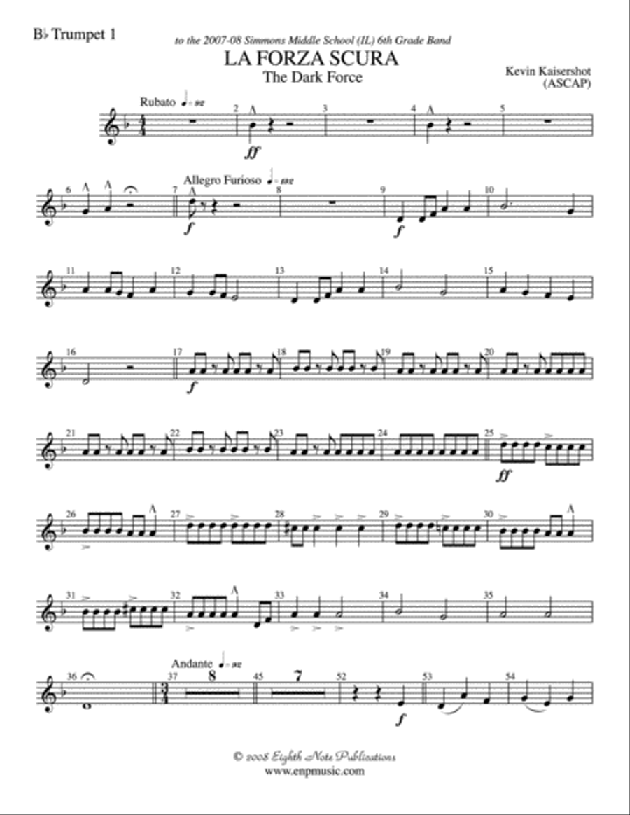 La Forza Scura (The Dark Force): 1st B-flat Trumpet Concert Band scores gallery preview page 1