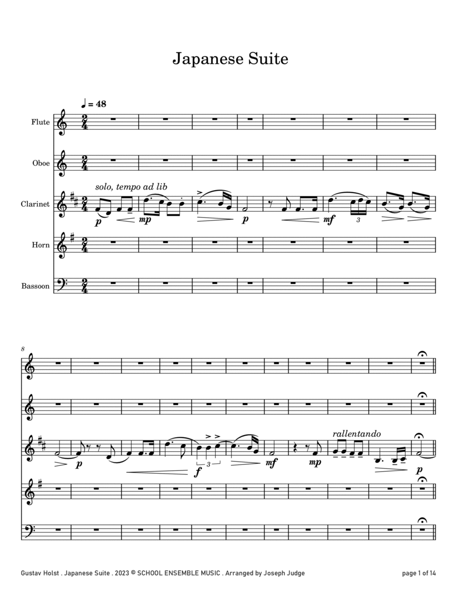 Japanese Suite by Holst for Woodwind Quintet in Schools Woodwind Quintet scores gallery preview page 1