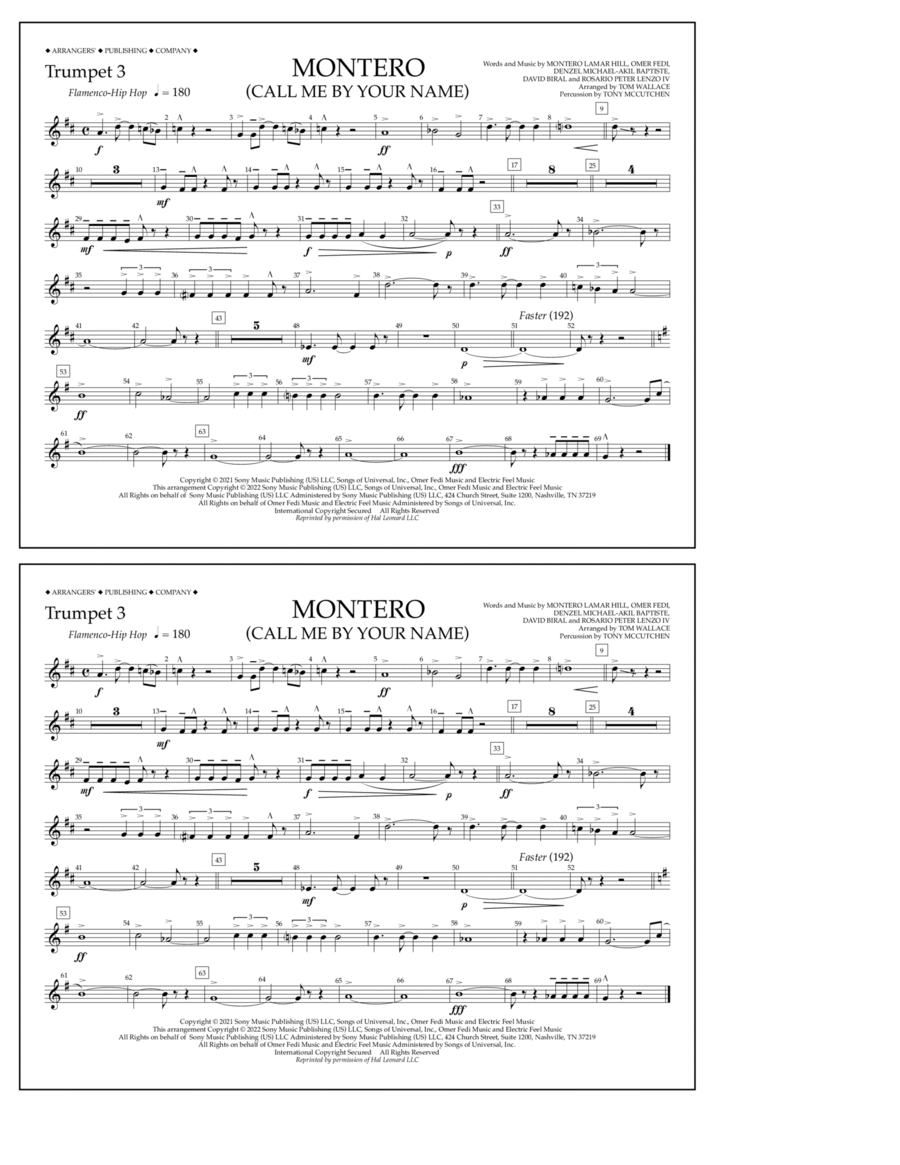 Montero (Call Me By Your Name) (arr. Tom Wallace) - Trumpet 3 Marching Band scores gallery preview page 1