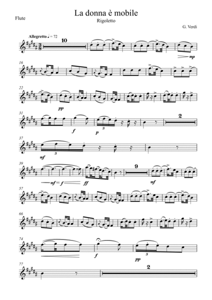 Giuseppe Verdi - La donna e mobile (Rigoletto) Flute Solo image number null
