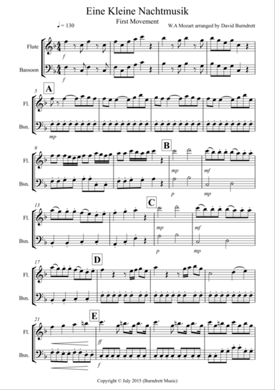 Eine Kleine Nachtmusik (1st movement) for Flute and Bassoon Duet Woodwind Duet scores gallery preview page 1