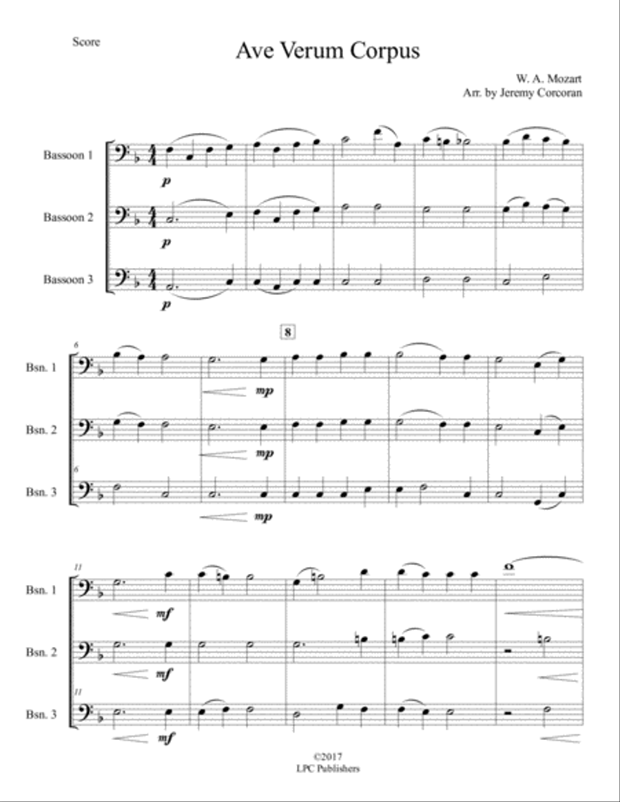 Ave Verum Corpus for Three Bassoons Woodwind Trio scores gallery preview page 2