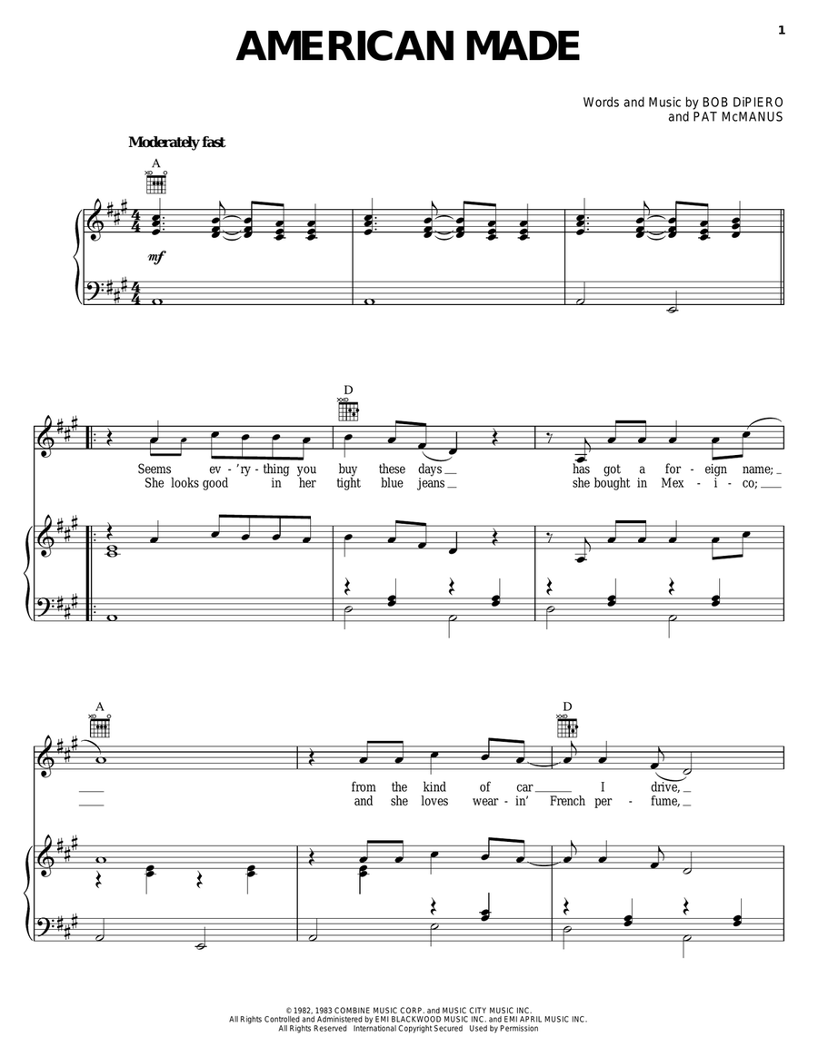American Made American Made Piano, Vocal, Guitar scores gallery preview page 1