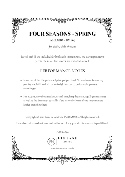 TRIO - Four Seasons Spring (Allegro) for VIOLIN, VIOLA and PIANO - F Major image number null
