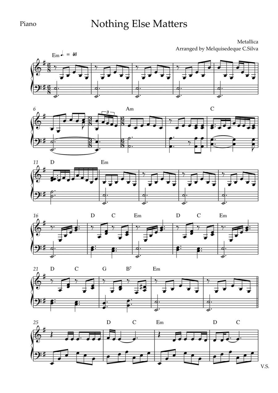 Nothing Else Matters Piano Solo scores gallery preview page 1