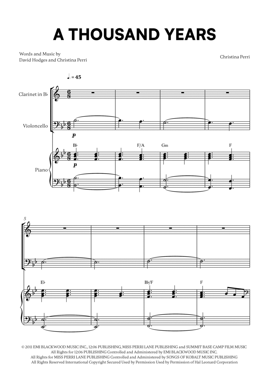 A Thousand Years A Thousand Years B-Flat Clarinet scores gallery preview page 1