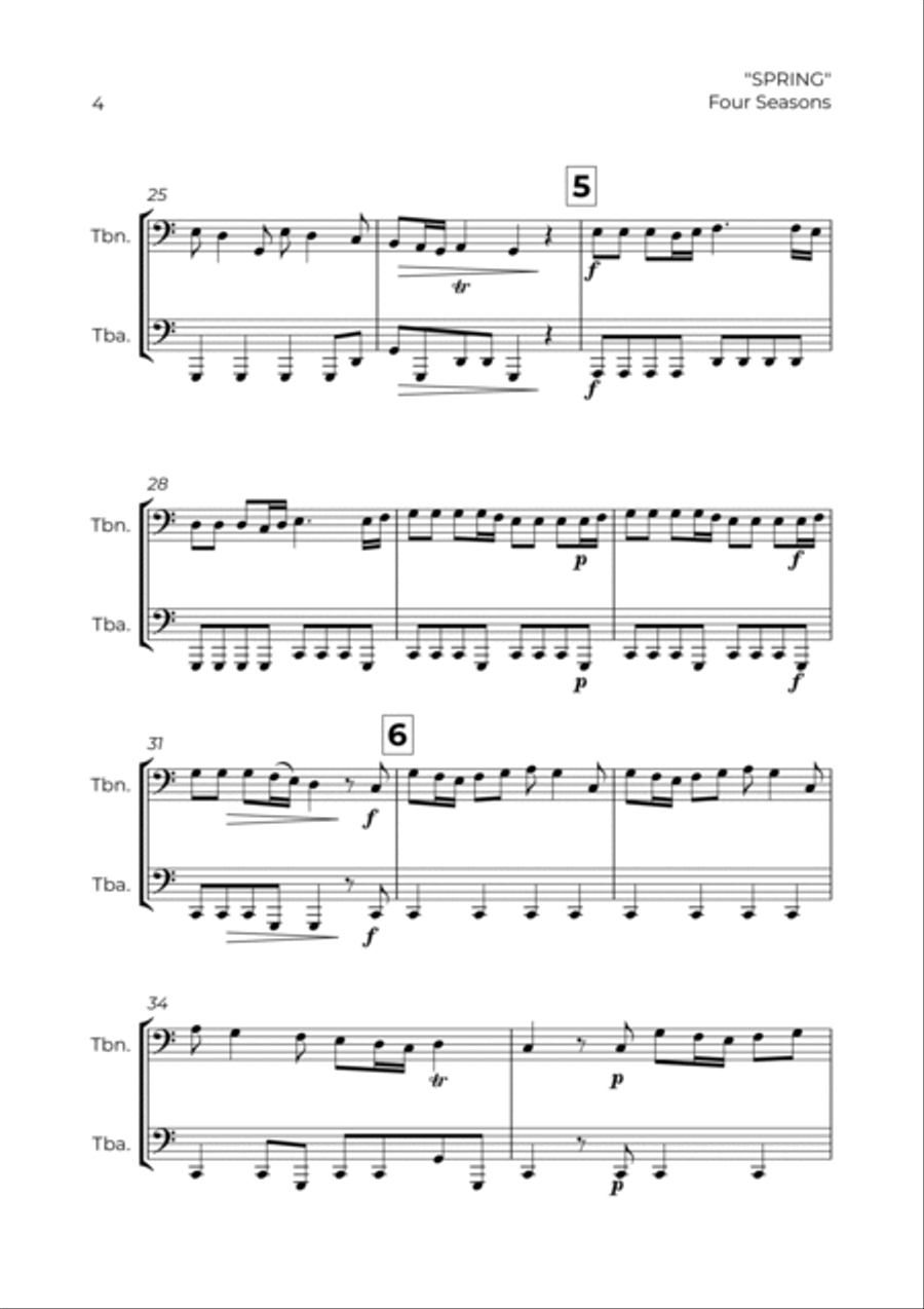 SPRING - FOUR SEASONS - TROMBONE & TUBA Brass Duet scores gallery preview page 4