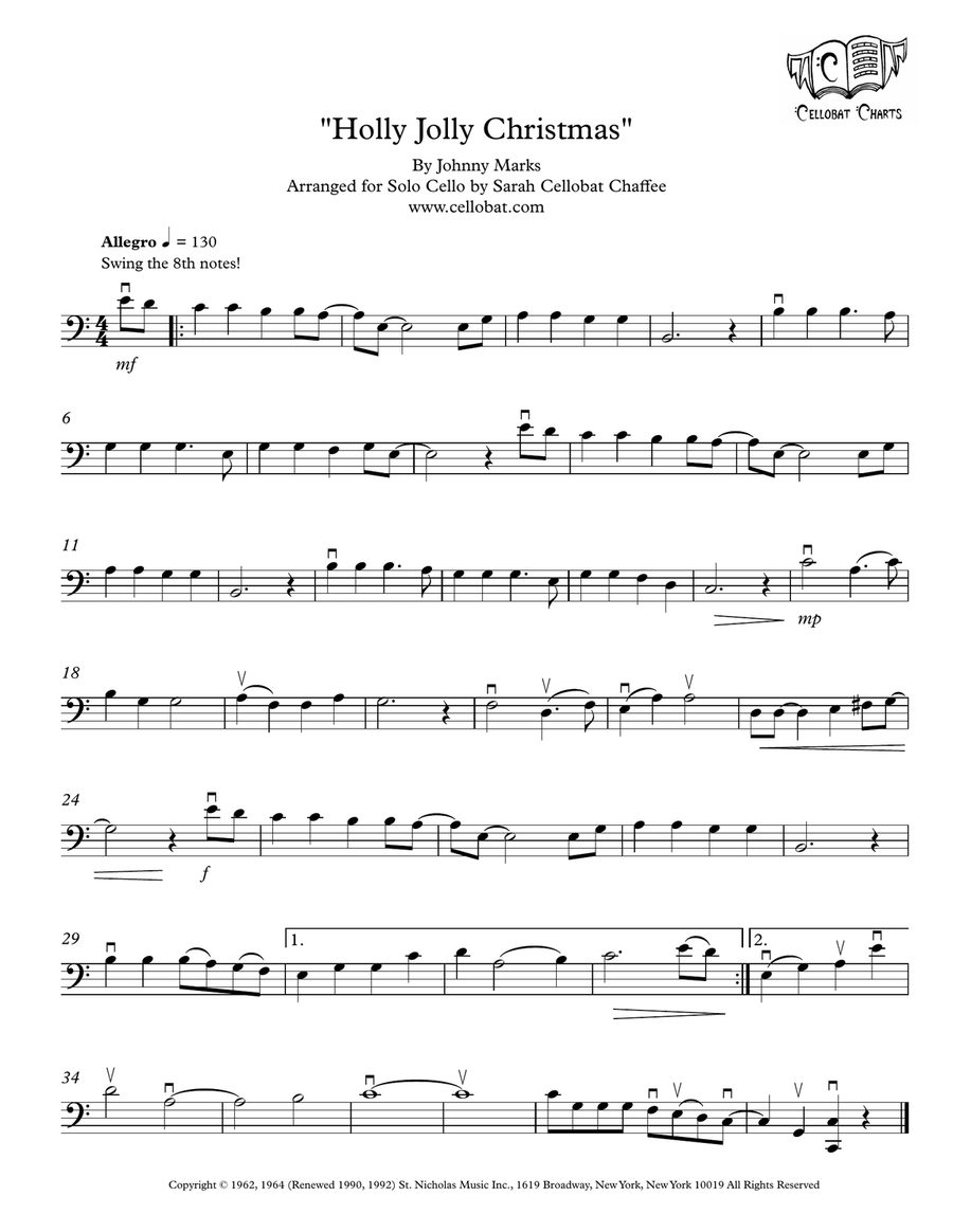 A Holly Jolly Christmas Cello Solo scores gallery preview page 1
