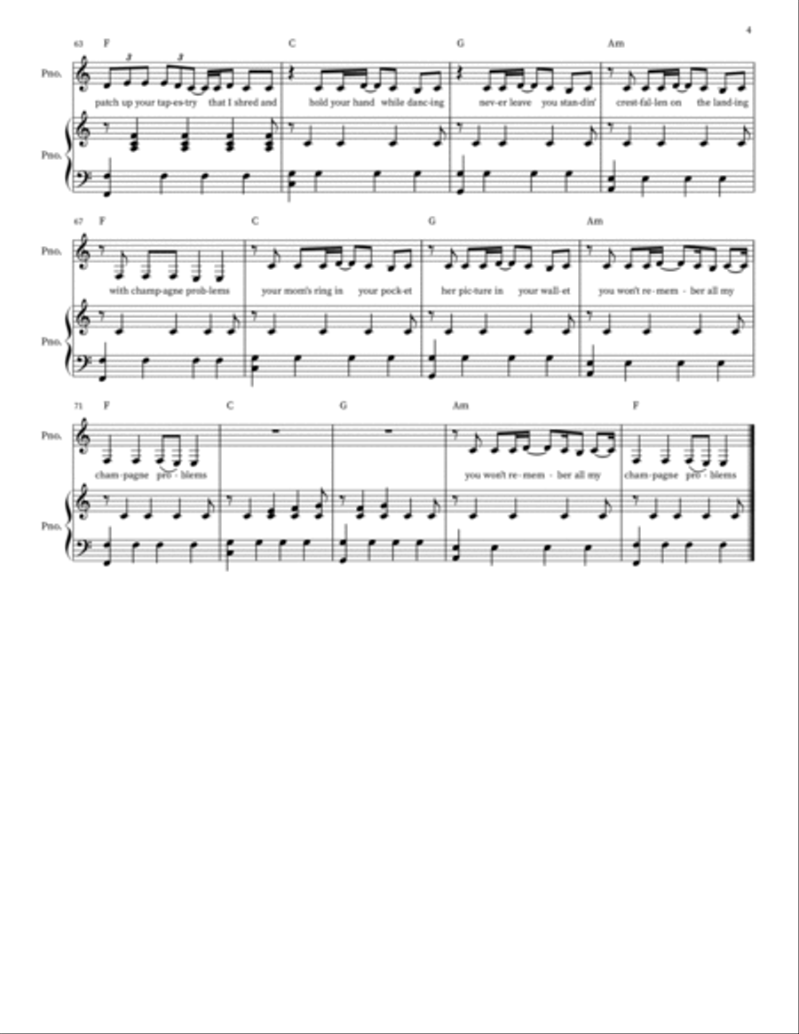 Champagne Problems Champagne Problems Piano, Vocal scores gallery preview page 4