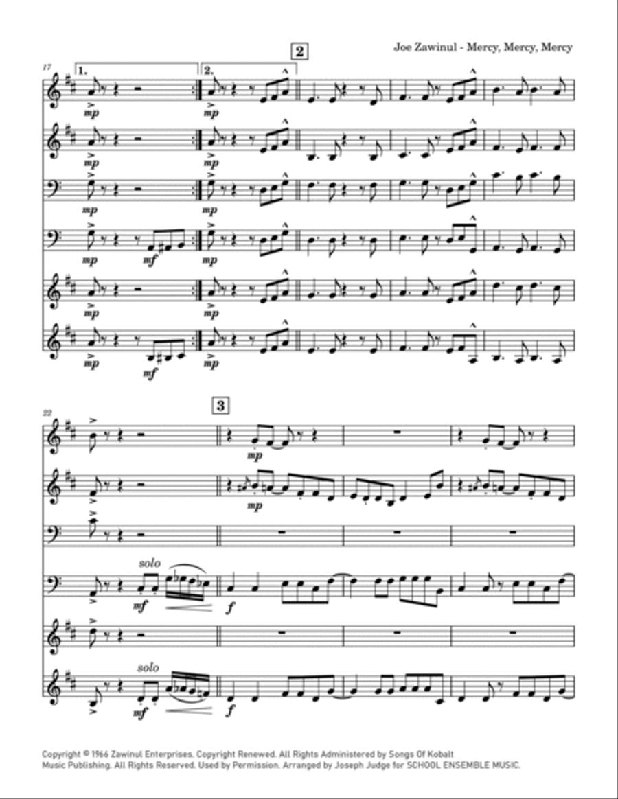 Mercy, Mercy, Mercy Brass Quartet scores gallery preview page 3
