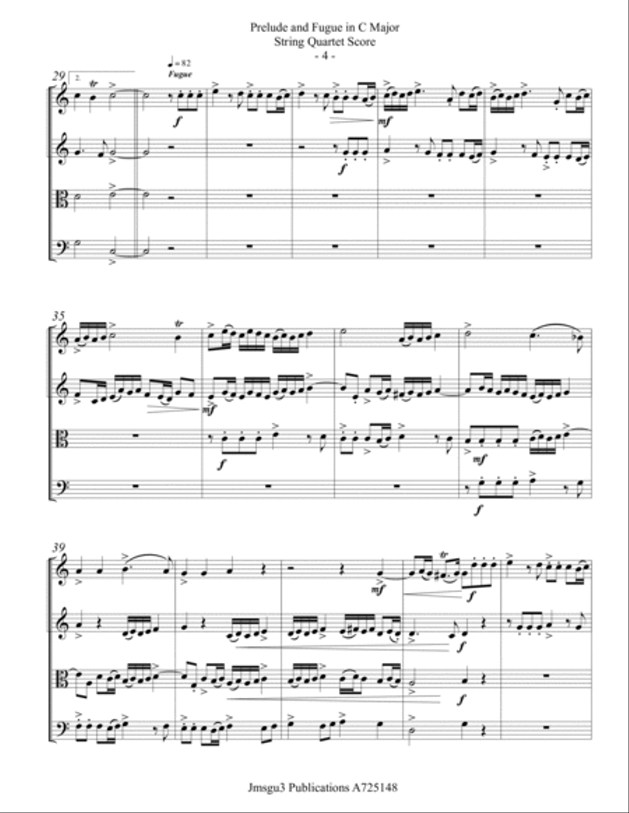 Bach: Prelude & Fugue in C Major BWV 553 for String Quartet String Quartet scores gallery preview page 4