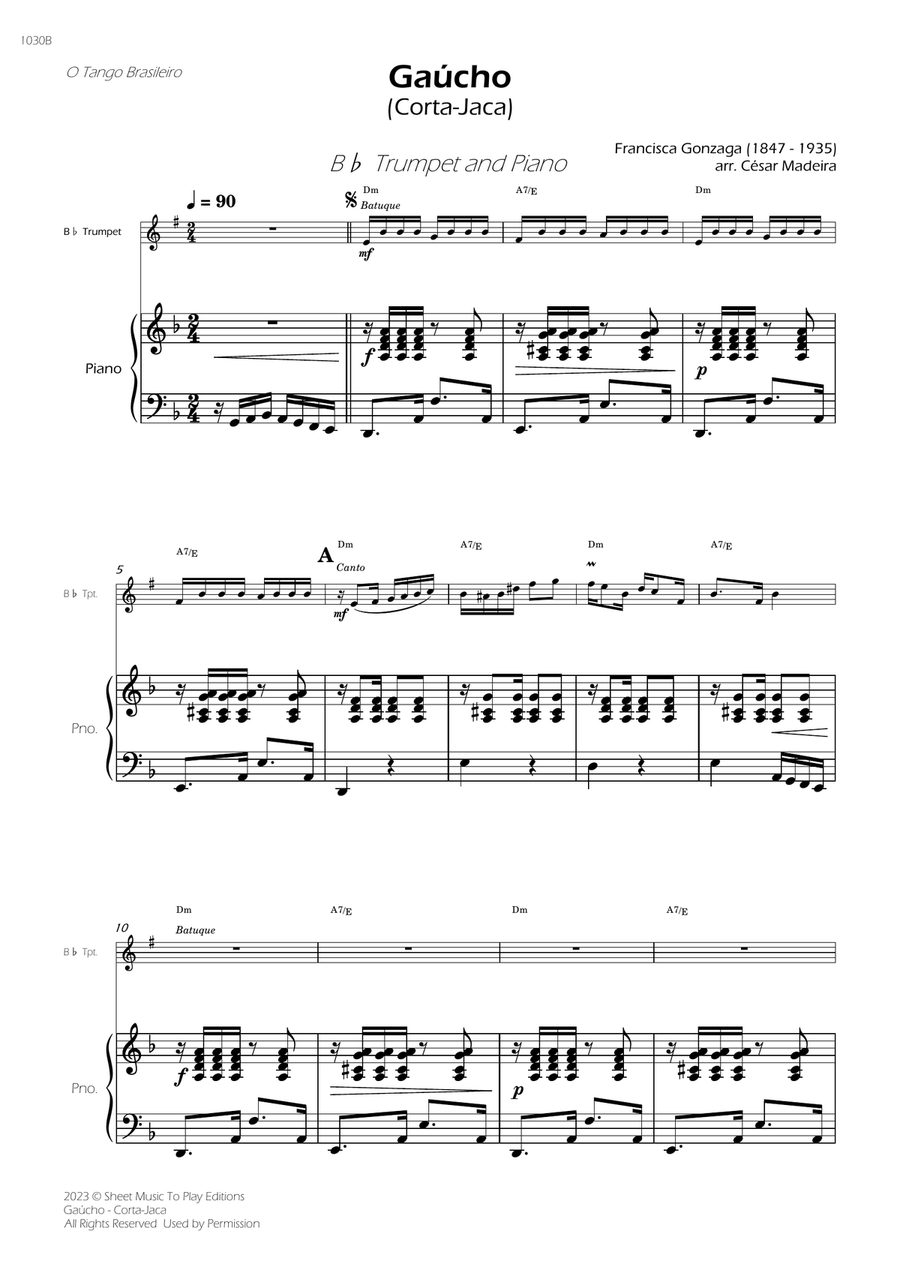 Gaúcho (Corta-Jaca) - Bb Trumpet and Piano - W/Chords (Full Score and Parts) B-Flat Trumpet scores gallery preview page 3