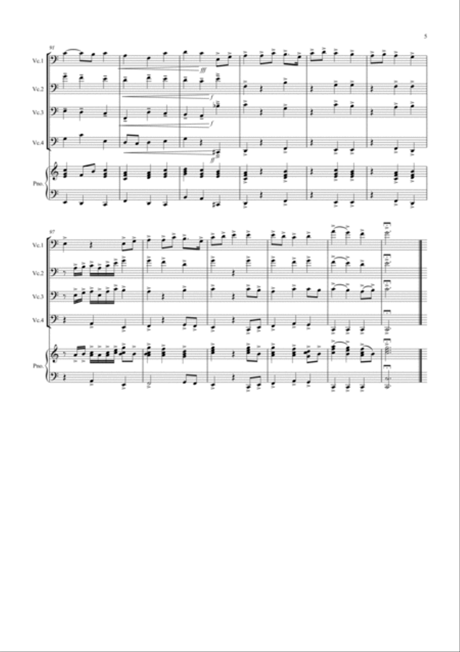 3 Popular Pieces for Cello Quartet Cello scores gallery preview page 5