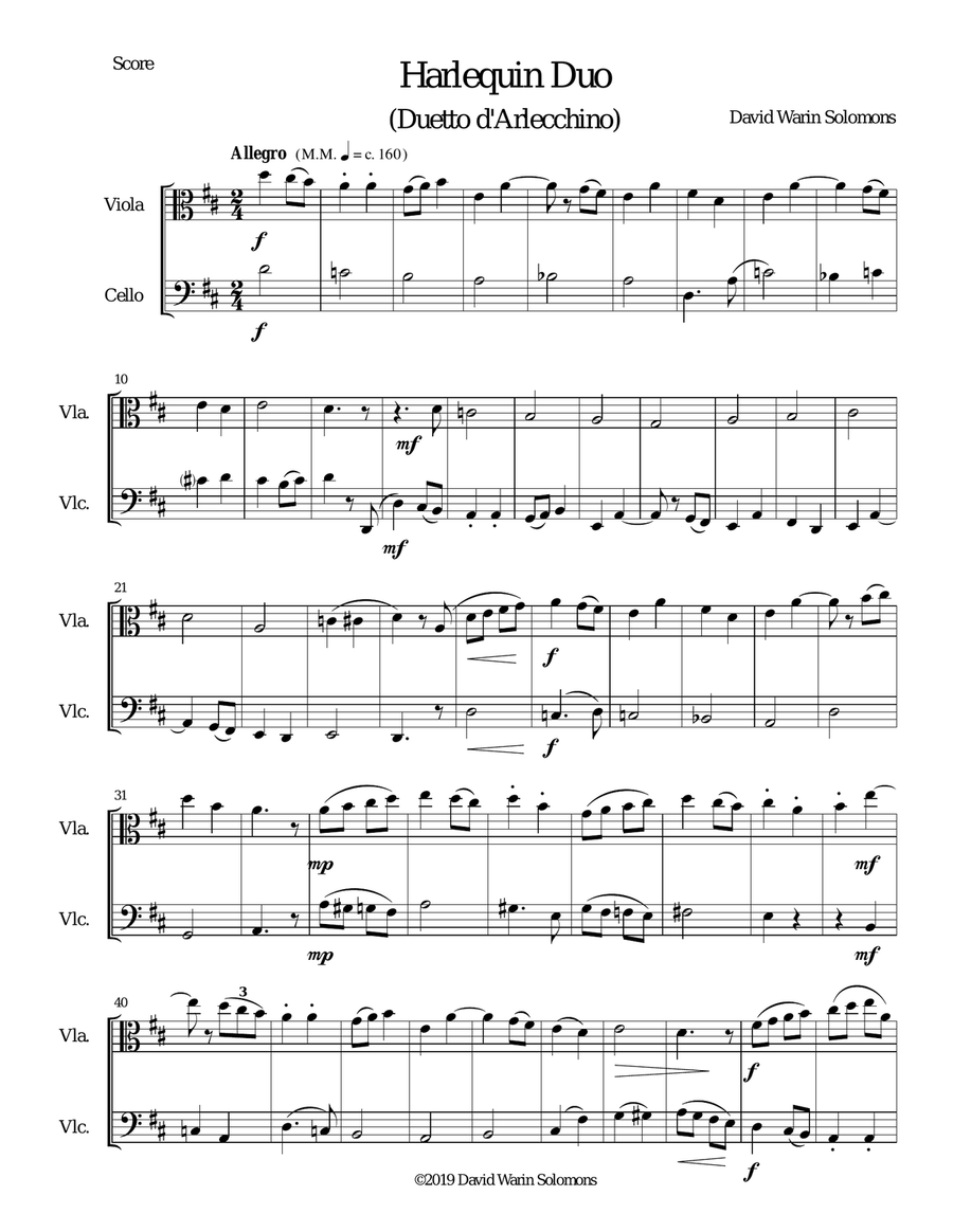 Harlequin Duo (Duetto d'Arlecchino) for viola and cello String Duet scores gallery preview page 1