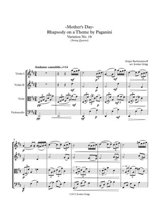 Book cover for Mother's Day-Rhapsody on a Theme by Paganini Variation No.18 (String Quartet)