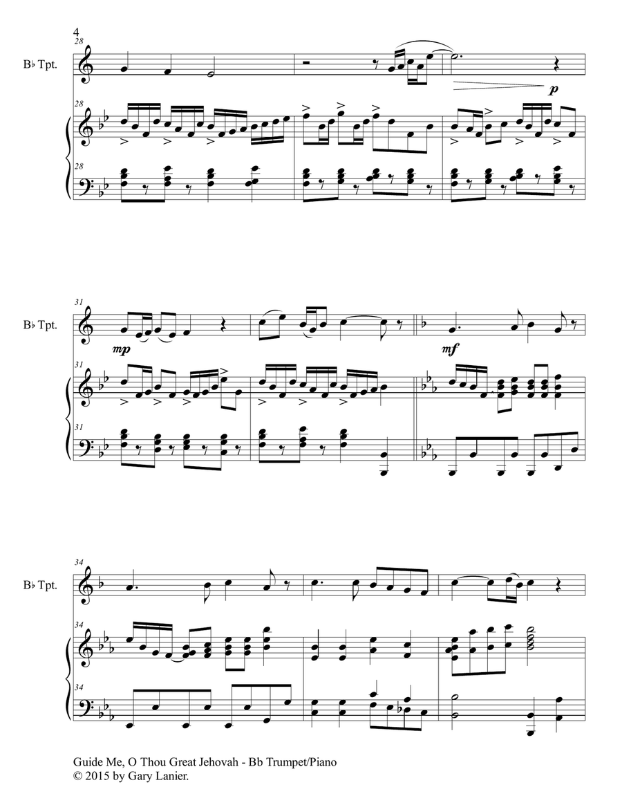 GUIDE ME, O THOU GREAT JEHOVAH (Duet – Bb Trumpet and Piano/Score and Parts) image number null