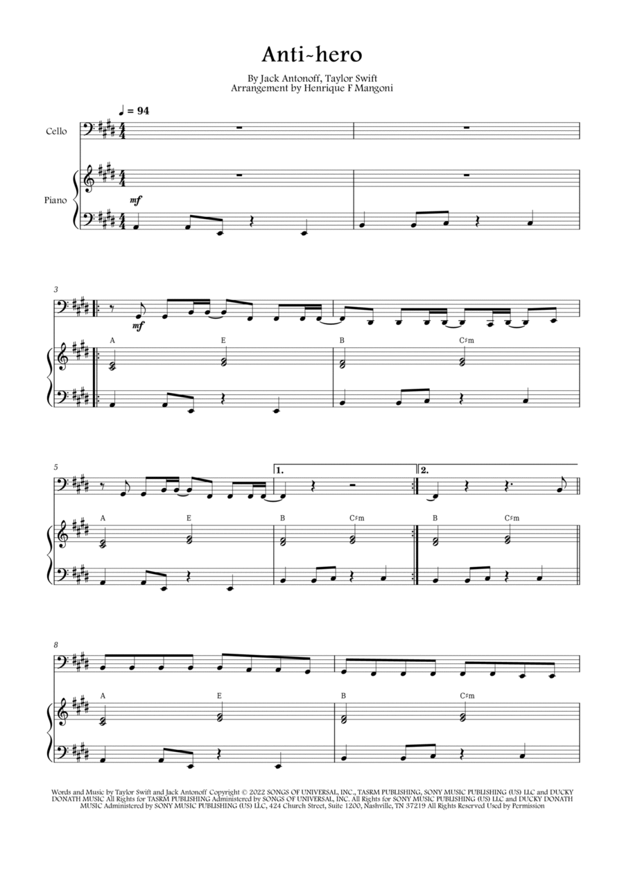 Anti-hero Piano scores gallery preview page 1