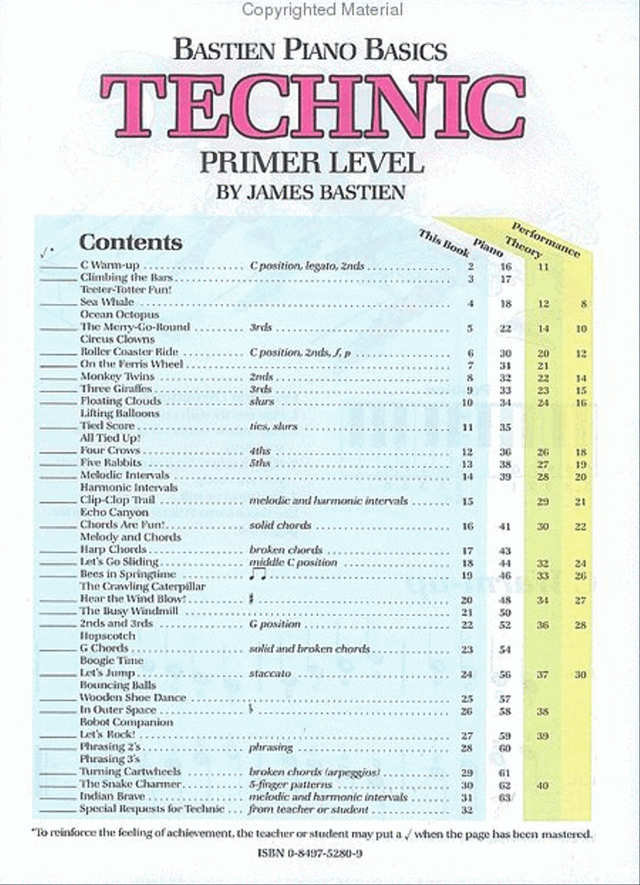 Bastien Piano Basics, Primer, Technic