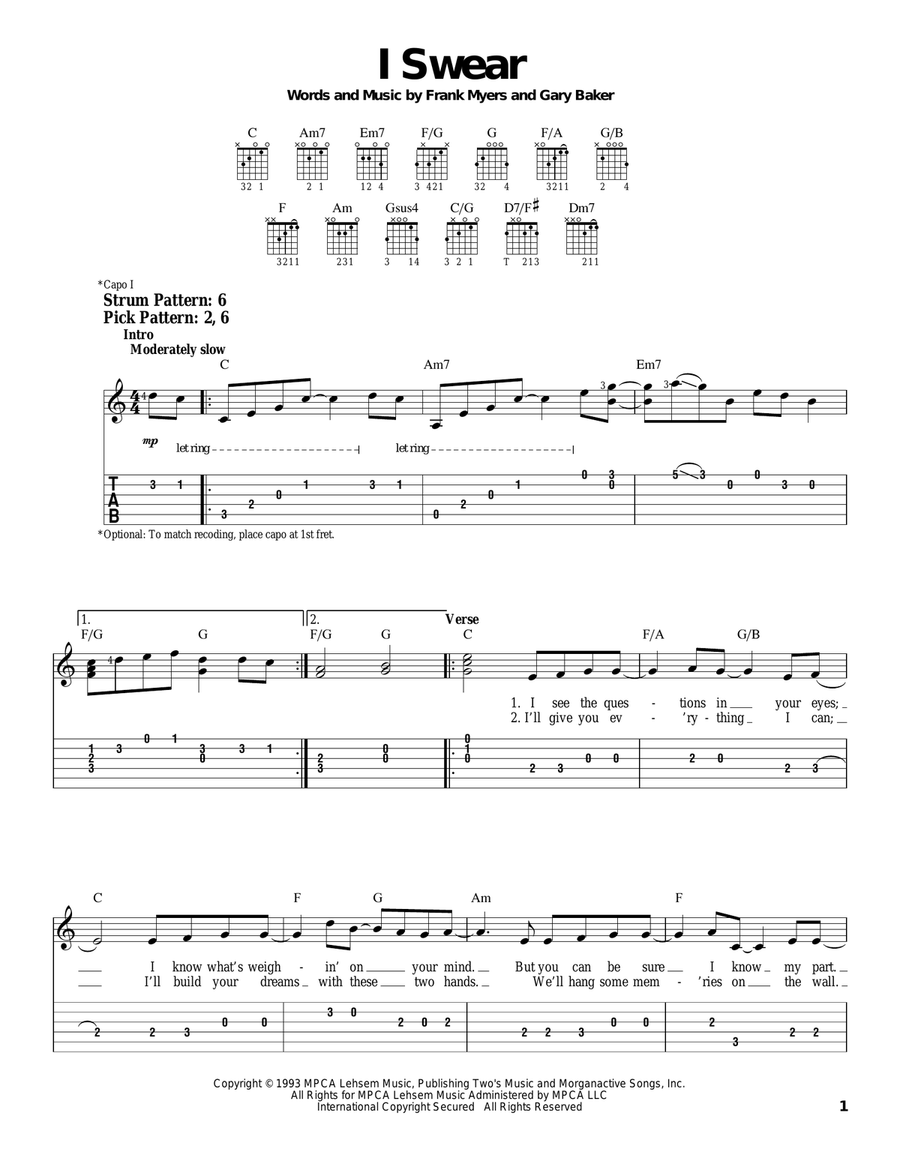 I Swear Acoustic Guitar scores gallery preview page 1