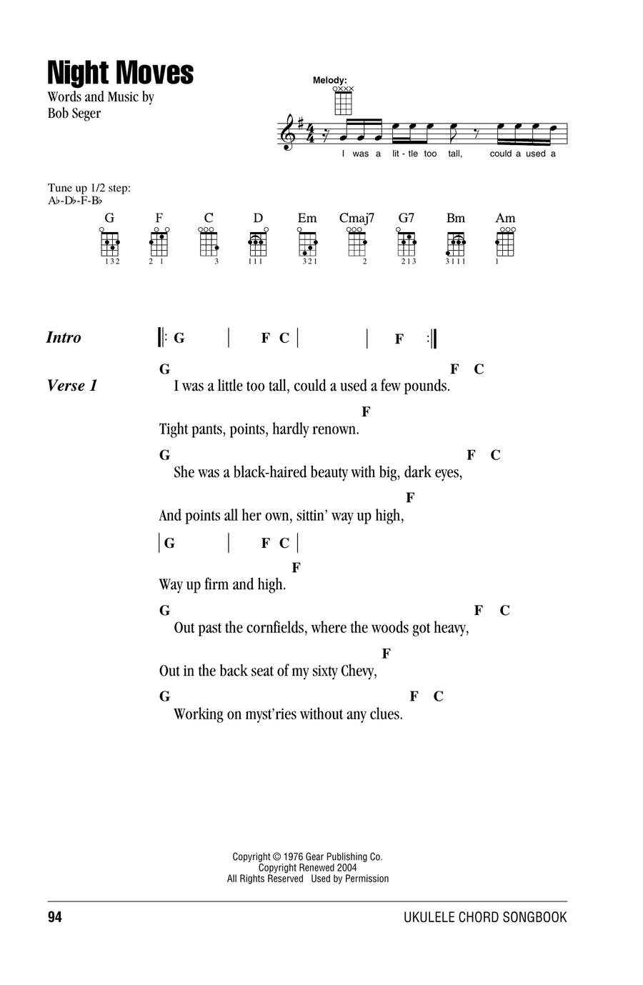 Night Moves Night Moves Ukulele scores gallery preview page 1