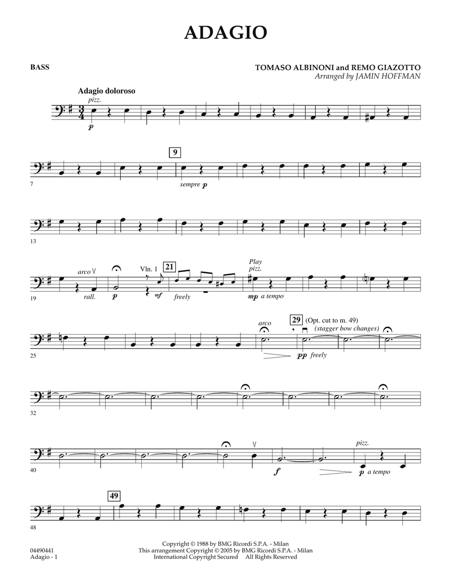 Adagio (arr. Jamin Hoffman) - Bass Orchestra scores gallery preview page 1